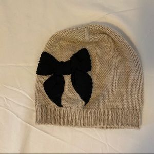 Kate Spade Bow Beanie tan and black euc